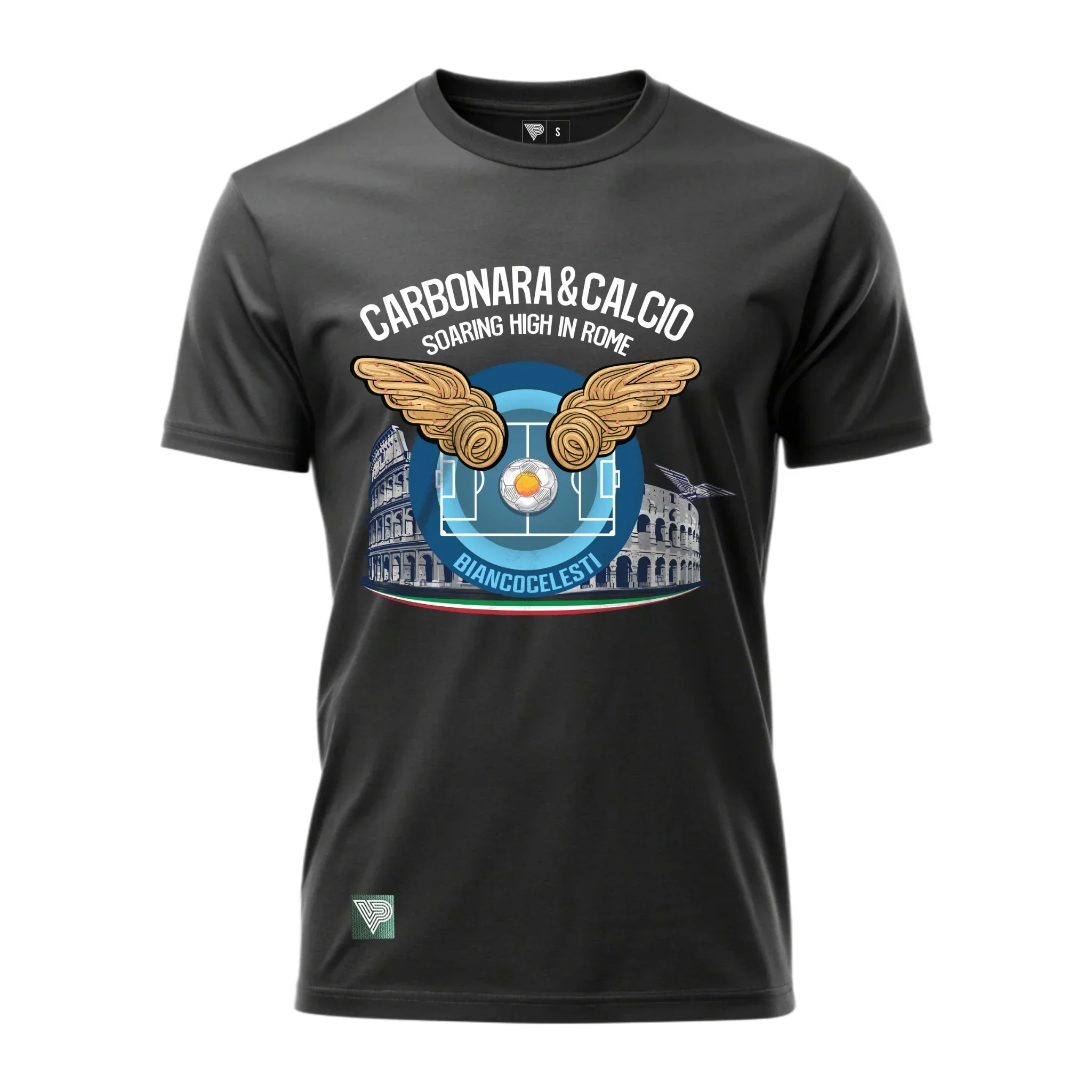 I Biancocelesti Carbonara & Calcio – Soaring High in Rome T-Shirt - Image 2